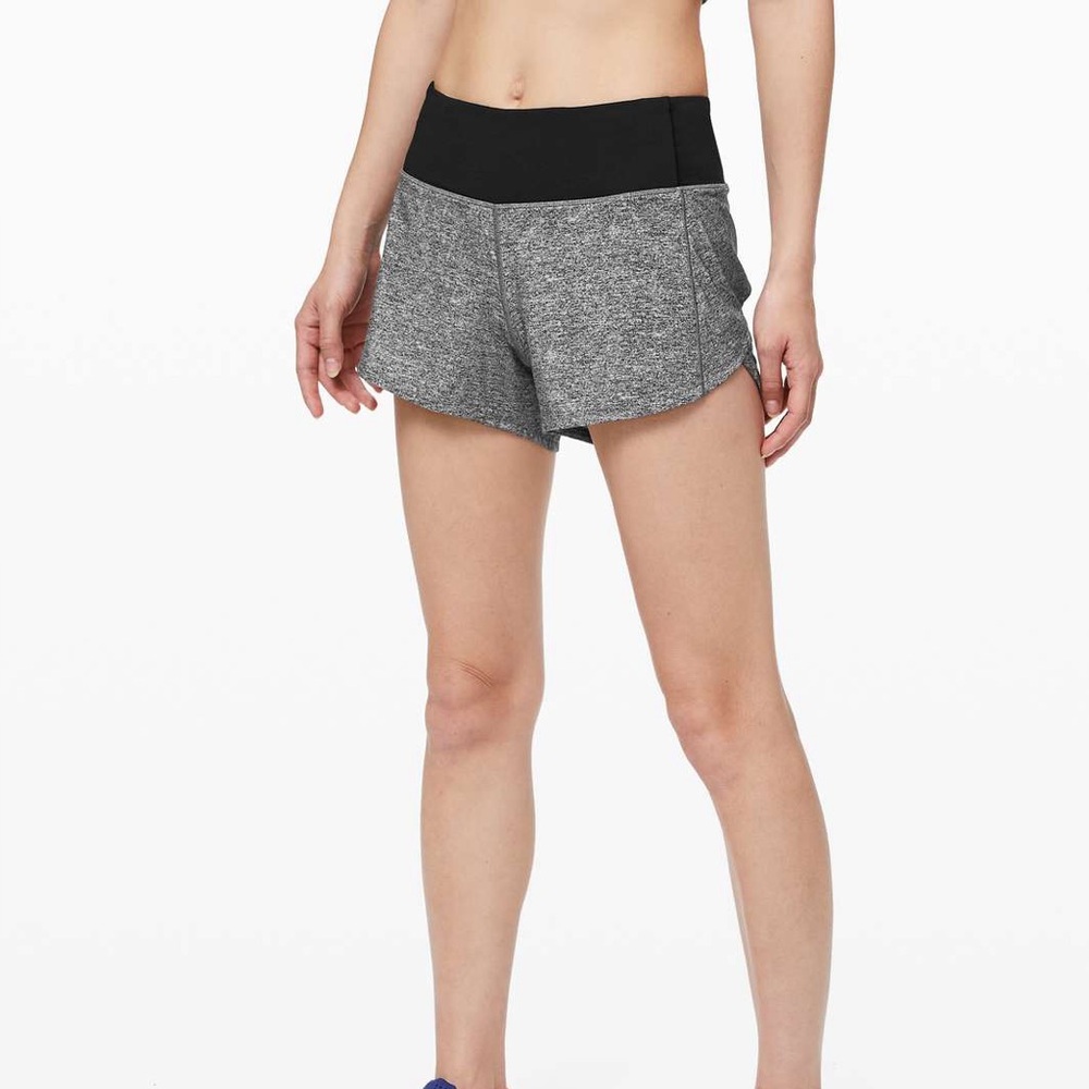 lululemon athletica Women's Gray Heather Speed Up Shorts with Black Waistband